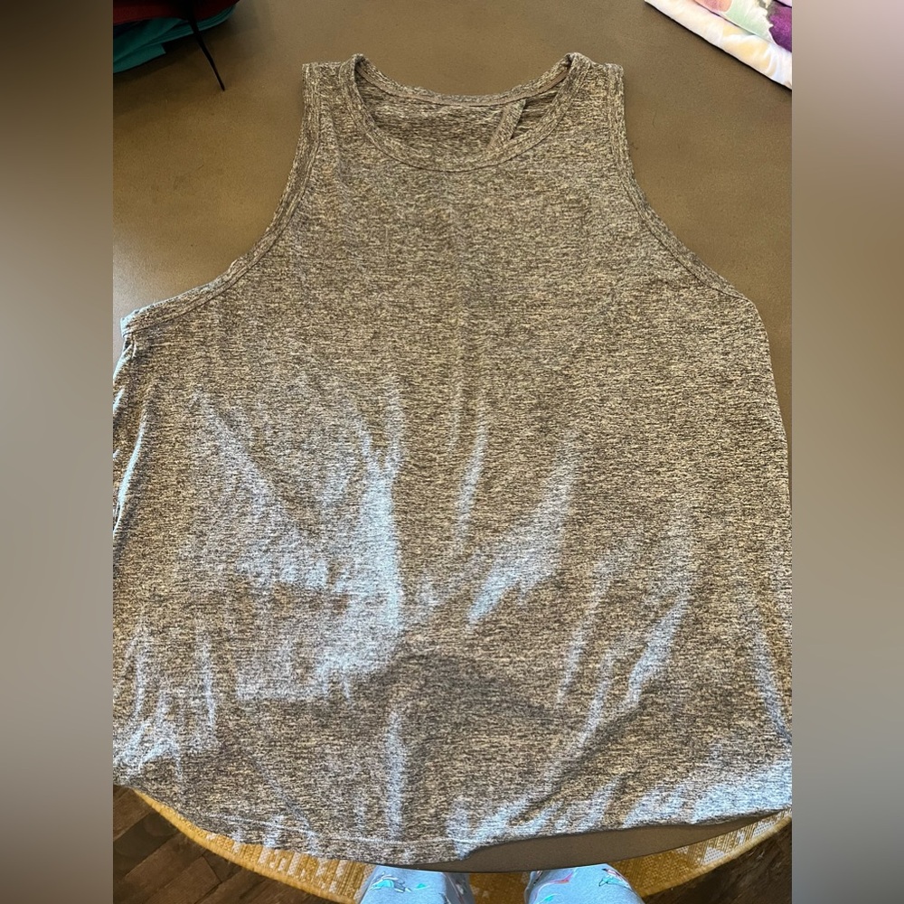 Fabletics Women’s Dry-Flex Twisted Open-Back Tank, Heathered Grey, size 1X